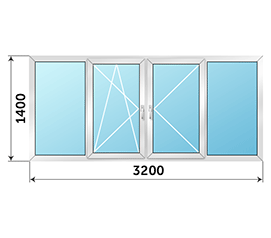 Холодное балконное окно распашное Provedal 3200x1400