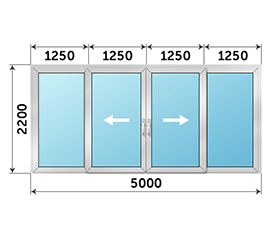 Четырехстворчатая дверь остекленная Realit 5000x2200