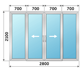 Четырехстворчатая дверь остекленная ТАТПРОФ 2800x2100