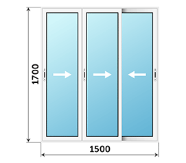 Трехстворчатое окно ТАТПРОФ 1500x1700