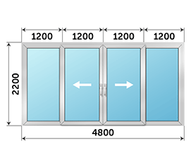 Четырехстворчатая дверь остекленная Realit 4800x2200